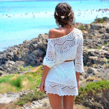 2015 новинка женщины сексуальное выдалбливают белый кружева платье-плеча пляж платья ну вечеринку