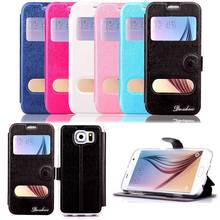 Double Window Luxury PU Leather Slim Flip Case Cover for Samsung Galaxy S6 Mobile Phone Case