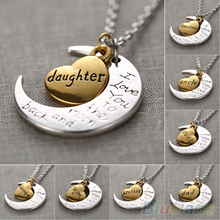 I Love You To The Moon And Back Family Mom Birthday Silver Gold Pendant Necklace 2MSD
