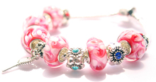 New arrive 925 silver pink flower Murano beads Fit Pandora link Bracelet bangle for women fashion