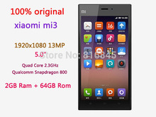 Dhl free 100% Original Xiaomi MI3 M3 xiaomi 3 phone MIUI V6 WCDMA 3G MSM8274AB Quad Core 5” 1920×1080 2GB RAM 64GB ROM GPS 13MP