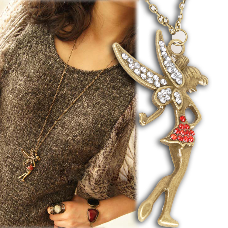 New hot sale Women s Fashion Vintage Little Fairy Crystal Pendants Necklace Charm Jewelry NL 0429