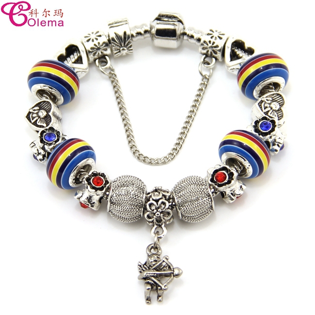 2015 New Design Cupid Charm Maruno Glass Bead Jewelry Charm Bangle Bracelet For Women Free Shipping