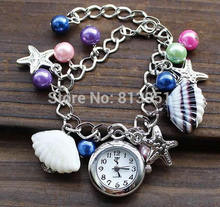 Free shipping Women Watch Bracelet Love Jewelry Zinc Alloy with Shell Glass Pearl Glass platinum color