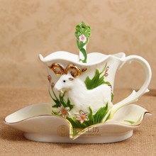European style goat pattern bone china Coffee cup set kung fu tea cup coffee mugs with spoon and saucer