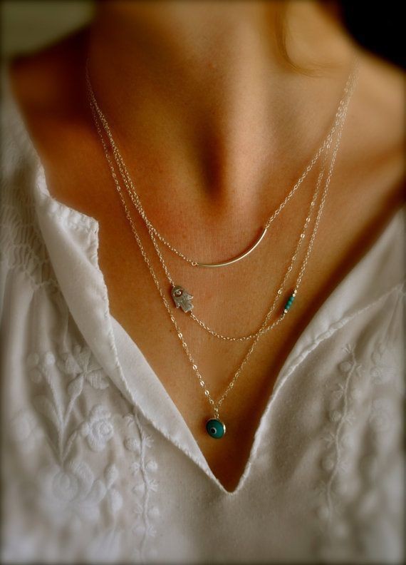 New Trendy multi layer necklaces Gold Plated Metal Fatima Necklace Fashion Turquoise Necklace Women Jewelry F242