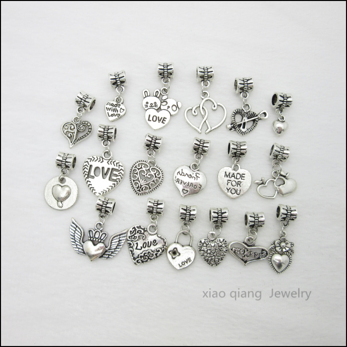 Free shipping 18pcs Love Tibetan silver Bead Charm big hole pendant fit Pandora charm bracelet DIY
