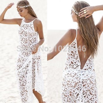 Новый 2015 мода пляж женский сексуальный плавать летний пляж прикрыть белое кружево крючком платье выход на пляж экскурсии, женщины одежда для пляжа