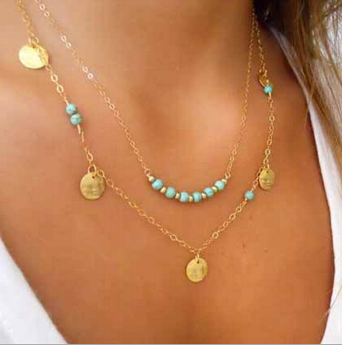 Star Jewelry Fashion Choker Gold Plated Turquoise Personality Infinity Beads Necklaces For Women Statement necklaces pendants
