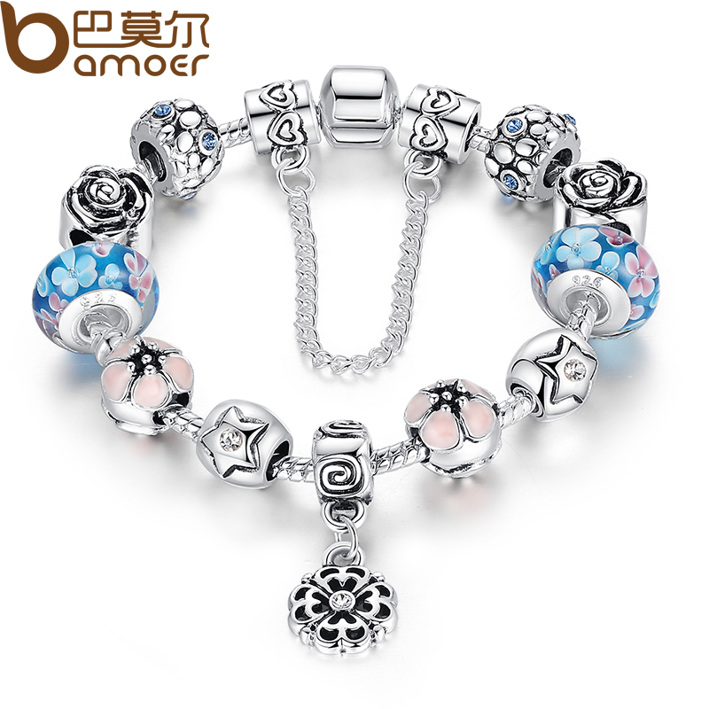 2015 High Quality DIY Charms Beads fit pandora bracelet 925 Silver Handmade Flower Beads Fashion Bracelets