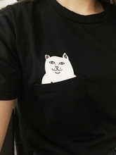2015 new Hong Kong fashion pocket Harajuku wild cat lovers big yards women wear short sleeved