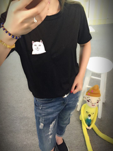 2015 new Hong Kong fashion pocket Harajuku wild cat lovers big yards women wear short sleeved