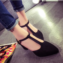 2015 spring and autumn high heeled pumps pointed toe cutout thick heel shallow mouth women s