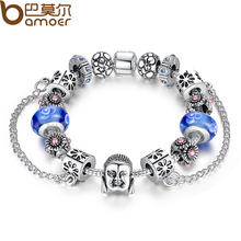 Bamoer 925 Silver Charm Fit Pandora Bracelet For Women With Murano Glass Beads Handmade Pulseira Jewelry PA1842