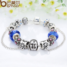 Bamoer 925 Silver Charm Fit Pandora Bracelet For Women With Murano Glass Beads Handmade Pulseira Jewelry