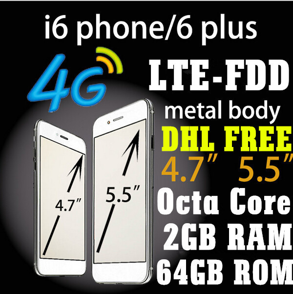 4G LTE i6 Phone Original LOGO 2G RAM 64GB ROM phone 6 Android 4 4 MTK6582