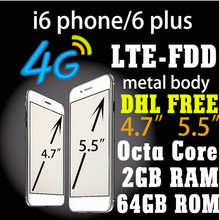 4G LTE i6 Phone Original LOGO 2G RAM 64GB ROM phone 6 Android 4.4 MTK6582 Quad Core 1280X720 IPS i6 plus phone 5.5″  Metal Body