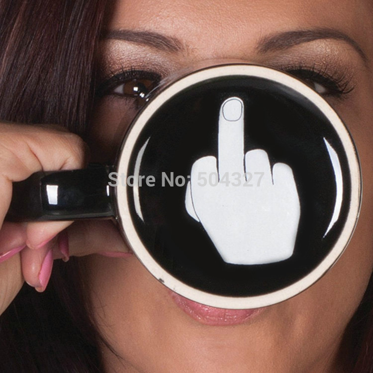 Free Shipping 1Piece 10oz Novelty Ceramic Middle Finger Coffee Cups Personality Office Gifts Have A Nice