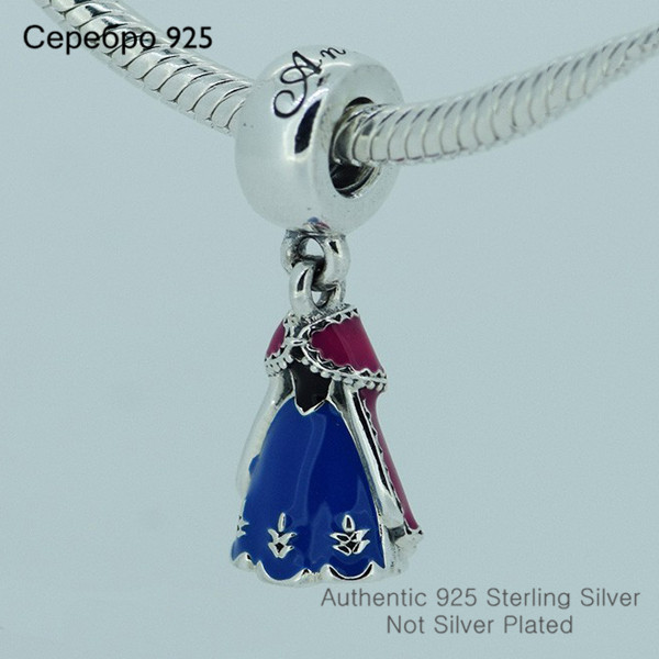 Fits Pandora Charms Bracelet 925 Sterling Silver Bead Princess Dress Charm With Blue Pink Enamel European