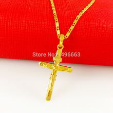 2015 Hot men necklace Wholesale Free shipping 24k gold necklace top quality necklace Cross pendant Cool