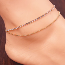 Sparkly Crystals Anklets Fashion Women European Style Barefoot Sandals Jewelry 2 Layers Chain Sexy Beach Wear