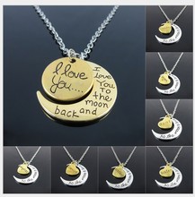 Hot Gold Silver “I Love You To The Moon And Back” For Mom Sister Family  Engraved Letter Pendants Necklaces  Wholesale 4N0439