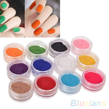 12 Colors Art Glitter Gel Acrylic Velvet Powder Nail Tips Polish Fingernails 2PJ5