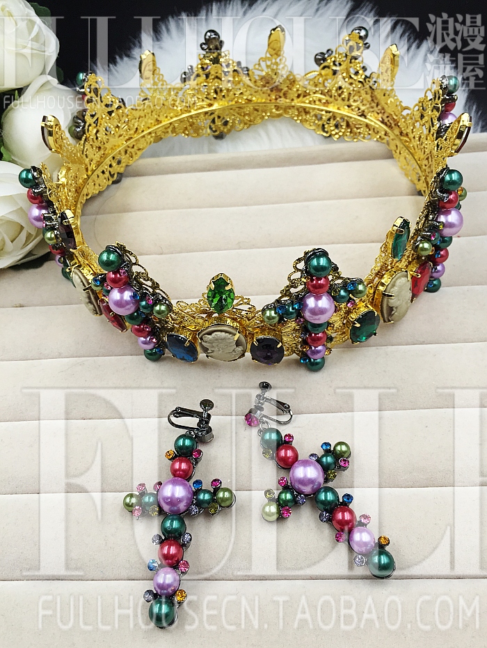 Vintage baroque hair accessory fashion Large bride hair accessory multicolour crown crownpiece marriage accessories