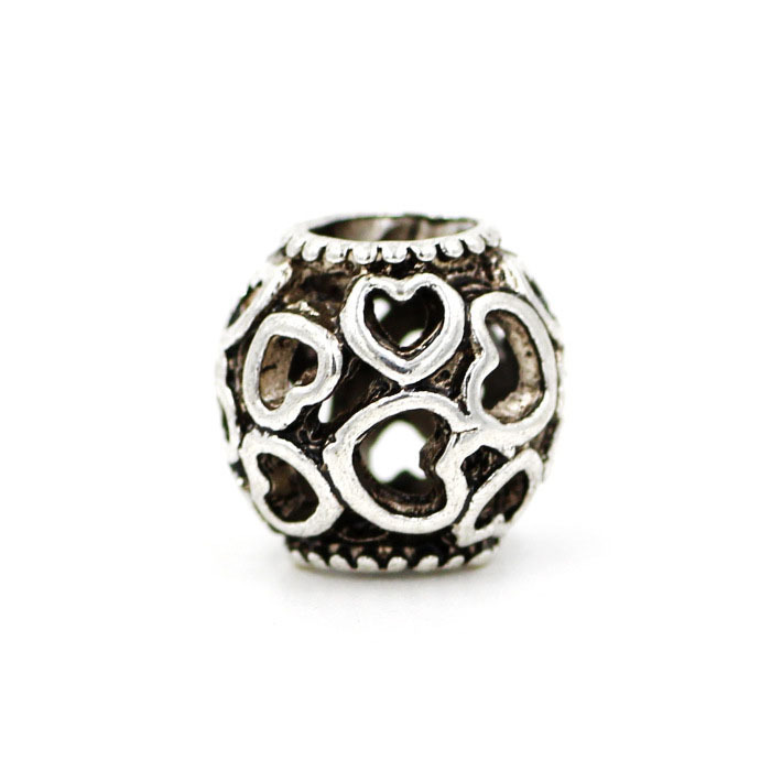 New Round Heart Silver 5mmBig Hole Loose Ancient Original European Beads Style Charms DIY Bead Fit