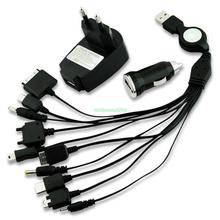 10 in 1 universal multi usb cellphone device home car charger cable eu adapter EE4097