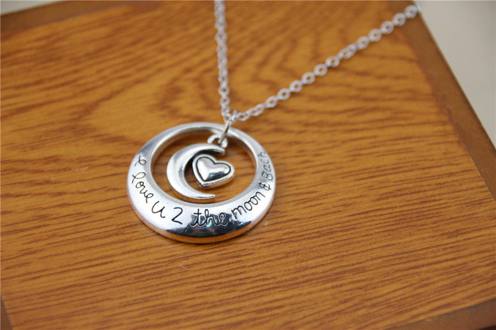 Fashion Pendant Necklace I Love U 2 The Moon and Back the sun the Moon Heart
