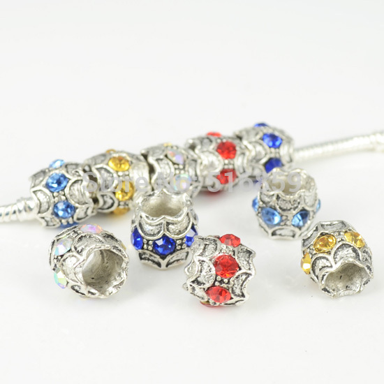 Wholesale 20 Pieces a Lot New Rhinestone Crystal Antique Silver Plated 10x10mm Spacer Charms Beads Fit