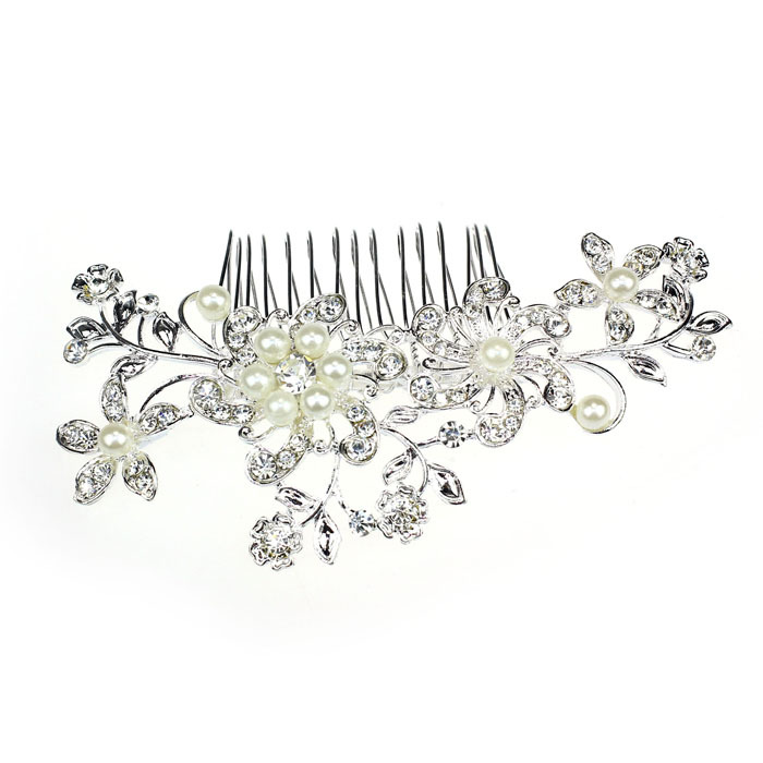 Women Girls Bridal Wedding Silver Crystal Rhinestone Diamante Flower Hair Clip Comb Pin Apparel Accessories Headwear
