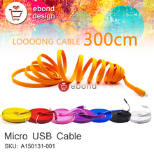 Fast Charging 5 Pin 8 Colors Mobile Phone Charge Device Accessories Cabo 3M Micro USB 2.0 Data & Charging Cable Microusb Cable