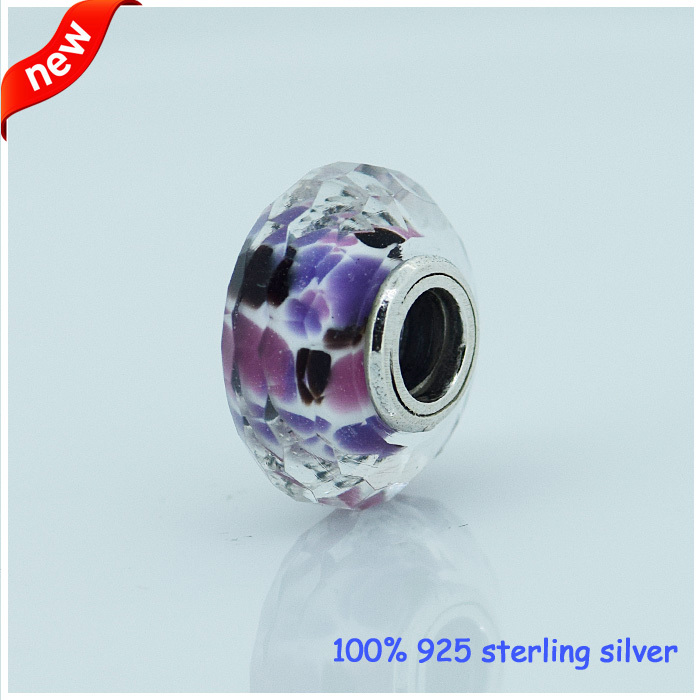 Fits Pandora bracelets Pink Faceted Glass Silver Beads Original 100 925 Sterling Silver Charms DIY Jewelry