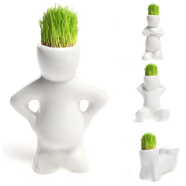 Small Man Design DIY Ceramic Pot Bonsai Mini White Grass Magic Office Garden Desk Table Decor