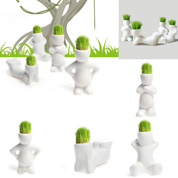 Small Man Design DIY Ceramic Pot Bonsai Mini White Grass Magic Office Garden Desk Table Decor