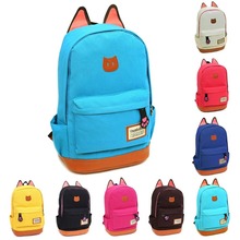 Cute Cat Ear Cartoon Canvas Backpack Girl Satchel School Bag Rucksack Shoulder Bag 9 Colors E#