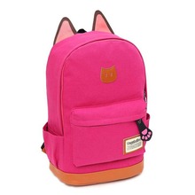 Cute Cat Ear Cartoon Canvas Backpack Girl Satchel School Bag Rucksack Shoulder Bag 9 Colors E