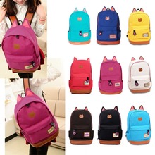 Cute Cat Ear Cartoon Canvas Backpack Girl Satchel School Bag Rucksack Shoulder Bag 9 Colors E