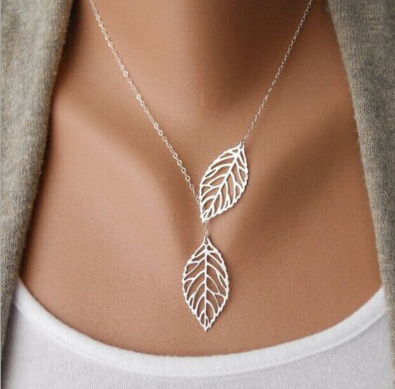 Celebrity Vertical leaf Charm Infinity Pendant Necklace punk Gold silver Hollow Clavicle Chain necklace Wedding Event