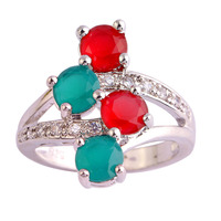 Pretty Unique Design Fashion Women Jewelry Green Sapphire & Ruby 925 Silver Ring Size 7 8 9 10 11 Wholesale Free Shipping