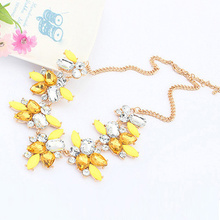 New Hot Crystal Statement Cluster Chain Necklace Fashion Jewlery For Womens Yellow Green White Rose 