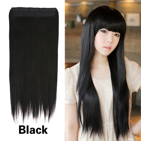 Addorable девочка леди длинная прямой зажим наращивание волос черный волокна 60 см K5BO