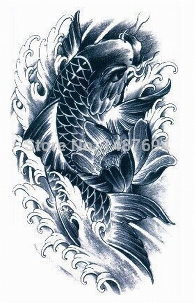 AX37 Arm Temporary Tattoo Fish VS Lotus VS Water waterproof Big size fake tatoo sticker art