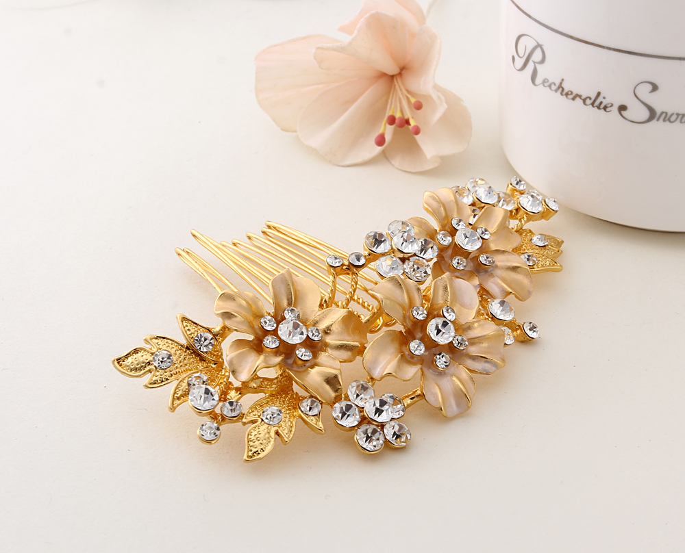  Gold plated Luxury Rhinestone Bridal Hair Combs Hairpin Wedding Hair Accessories