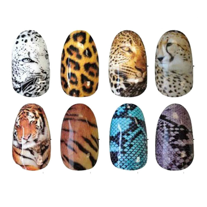 Durable 8sheets Tiger Snakeskin Colorful Sexy Leopard Pattern Decals Transfer Stickers on nails Nail Art Fingernails