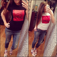 Elina\'s New 2015 women harajuku all you need red black print t shirt top s m l camisetas y tops camisetas ropa mujer