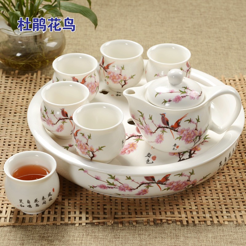 Large blue and white teapot set ceramic tea tray double layer cup tea set teapot