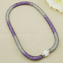 2015 NEW Choker Rhinestone Magnet clasp Mesh Stardust Necklace with Full tiny resin filled Jewelry For